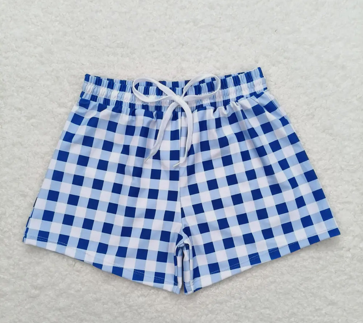 Blue Gingham Swim Shorts