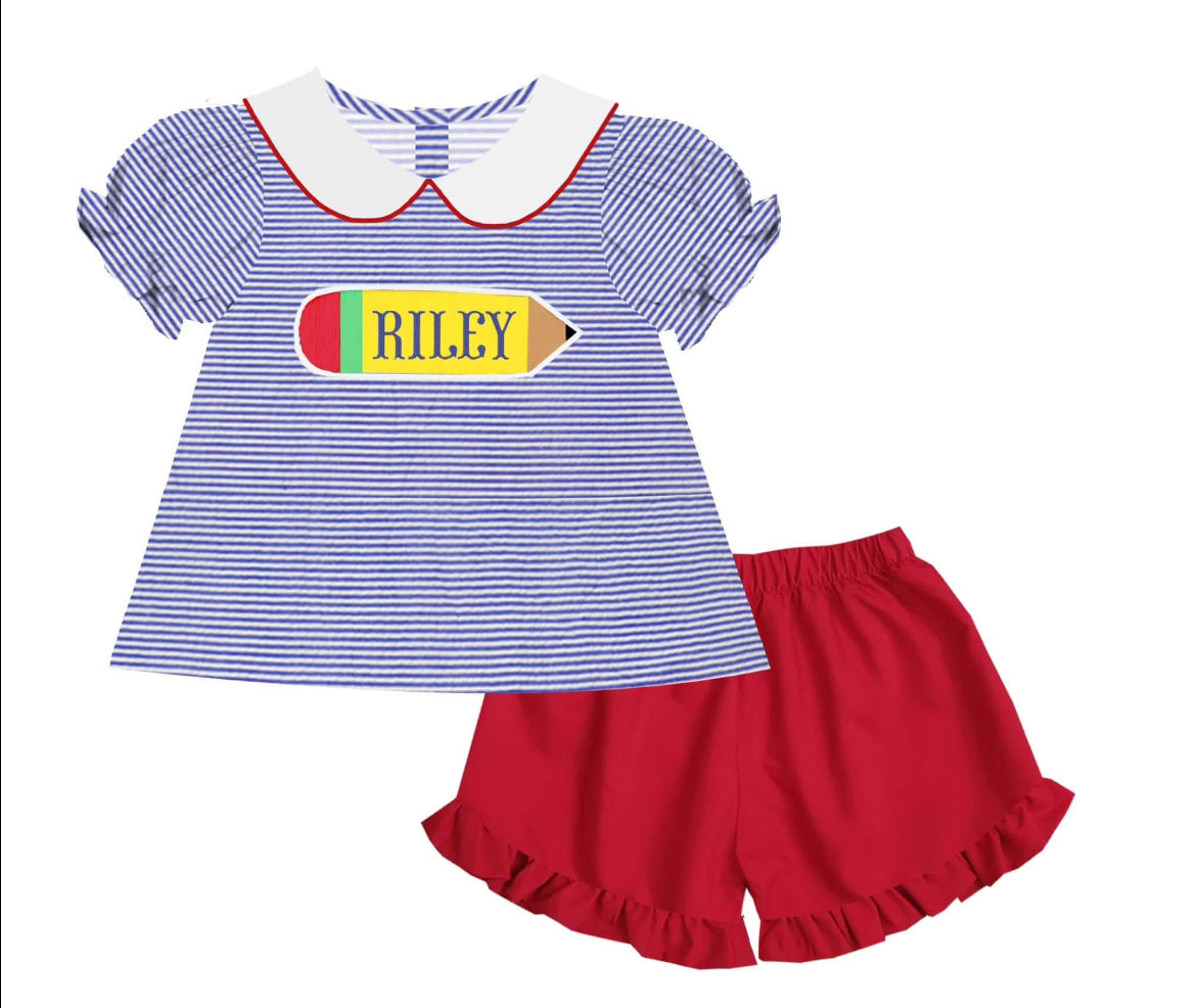 Personalized Pencil Smock Girls Short Set