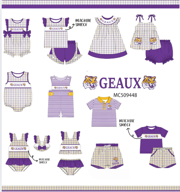 Geaux Tigers Smock and Appliqué Infant Sizes