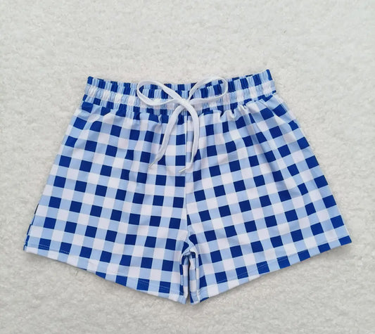 Blue Gingham Swim Shorts
