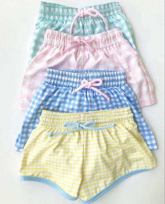 Pastel Gingham Swim Trunks