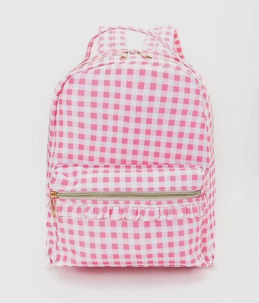 Pink Gingham Ruffle Backpack
