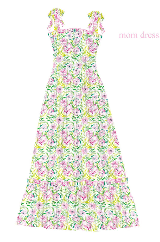 Pink & Green Floral Smocked Women’s Dress