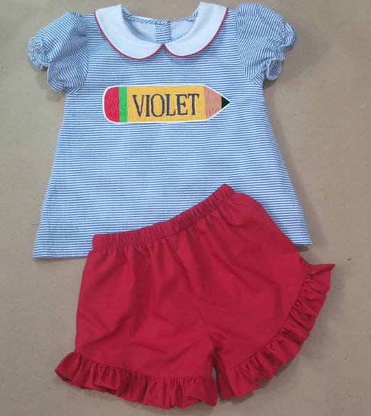 Personalized Pencil Smock Girls Short Set